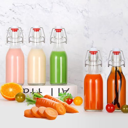 YEBODA 8oz Swing Top Bottles - Glass Beer Bottle with Airtight Rubber Seal Flip Caps for Home Brewing Kombucha, Beverages, Oil, Vinegar, Water, Soda, Kefir (9 Pack)