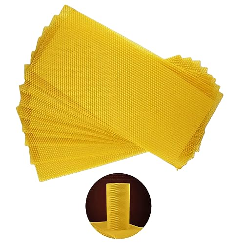 Blingbin 10Pcs Natural Beeswax Sheets, 5.1x3.5 inch Beeswax Candle Wax, Beeswax Foundation Sheets for Candle Making, Beekeeping Bee Wax Nest Bed Beeswax Honeycomb Sheet Easy DIY Candle Making Kit Gift