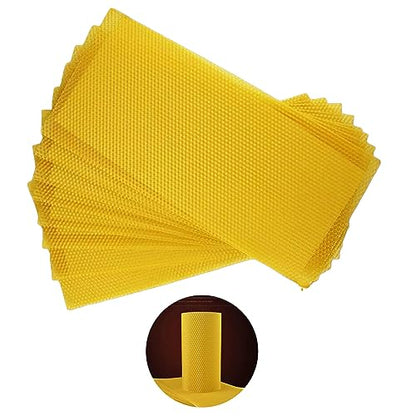 Blingbin 10Pcs Natural Beeswax Sheets, 5.1x3.5 inch Beeswax Candle Wax, Beeswax Foundation Sheets for Candle Making, Beekeeping Bee Wax Nest Bed Beeswax Honeycomb Sheet Easy DIY Candle Making Kit Gift