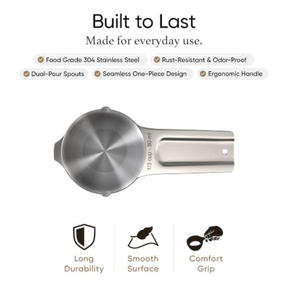 Color Up ⅓ Cup Measuring Cup (80 ml) – Premium Chrome Stainless Steel, Accurate for Wet & Dry Ingredients, Embossed Markings, Easy-Pour Spouts, Dishwasher-Safe, Kitchen Essential - size: 1/3 Cup (80 ml) Stainless