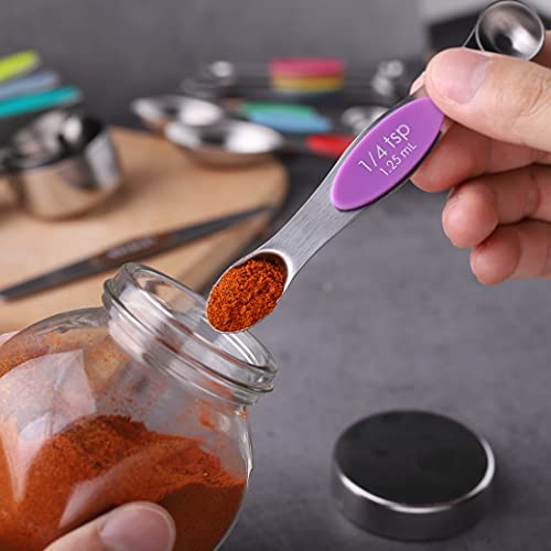 Measuring Cups and Spoons Set Stainless Steel Including 8 Stackable Measuring Cup 8 Double Sided Magnetic Measuring Spoons with 1 Leveler for Dry and Liquid Ingredients - color: Multicolor