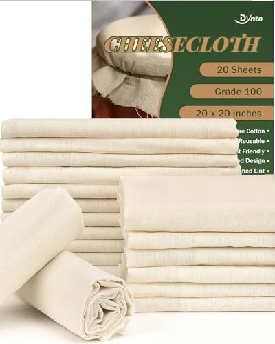 Cheesecloth for Straining Grade 100, 20 Pieces Reusable Hemmed Cheesecloth 20 x 20 Inches, 100% Unbleached Cotton Cheese Cloths for Straining, Filtering, Canning, Covering, Polishing and Decoration - size: 20 Pieces