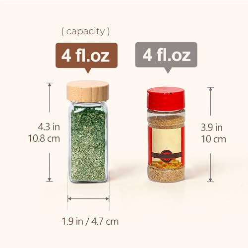 ComSaf Glass Spice Jars with with Labels 4 oz 24 Pack Bamboo Lids Bulk Set | Empty Containers, Seasoning Herb Powder, Salt Pepper Chili, Spice Rack Organization, Kitchen Cabinet Storage, Funnel Included - color: Bamboo Lids