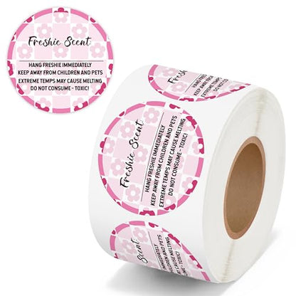 PANTIDE Freshiess Scent Care Instruction Stickers - 500 Count Car Freshie Warning Round Labels, Adhesive Roll Stickers with Line to Write Thermal Printed for Small Business (2 x 2 Inch, Pink Flower) - color: Freshiess Pink Flower