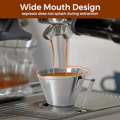2 Pcs Espresso Cups with Handle, Stainless Steel, Double Spout Metal Measuring Cup with Dual Scale, Espresso Shot Cup with V-Shaped Mouth, 3.4oz/100ml(Silver) - color: 04_ Silver 2pc