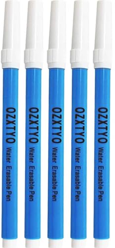 Washable Fabric Markers for Sewing,5 Pack,Blue,Erasable Sewing Markers for Fabric,Water Soluble Embroidery Pen,Fabric Marking Pen,Fabric Marking Pens for Quilting,Sewing Supplies and Accessories - color: 5 Pack