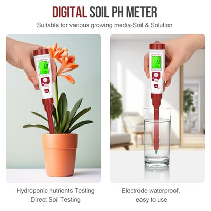Digital pH Meter with Calibration Kits for Soil Water Food | for Soil, Garden, Water, Plants, Solution and Food, LCD Display, Calibration Powder Included, Plastic Protective Cap | For Soil, Garden, Water, Plants, Solution and Food, LCD Display, Calibratio