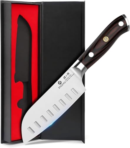 imarku Santoku Knife Chef Knife 5 inch Ultra Sharp Asian Knife Japanese Chef Knife - Japanese High Carbon Stainless Steel - Ergonomic Pakkawood Handle, Best Choice for Home Kitchen - color: Rosewood