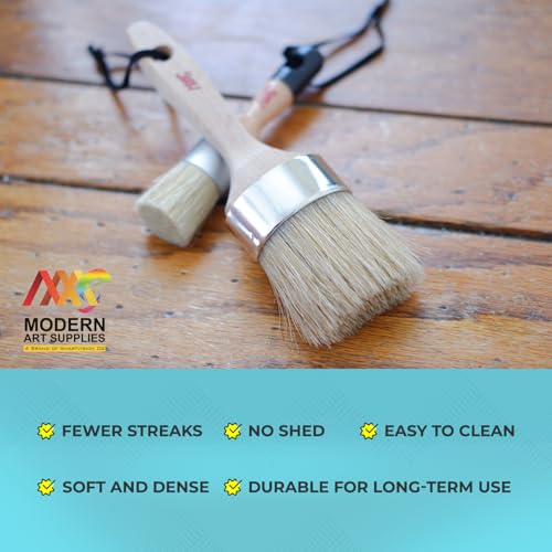 Chalk Paint Brushes for Furniture 5-Piece Set, Natural Bristle Round & Oval - 3 Small & 2 Large Wax Brushes (2-2.5"), Compatible with All Chalk Paints, Annie Sloan, Painting, Stenciling, Waxing.