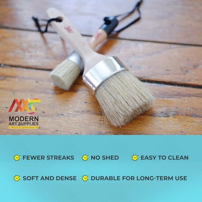 Chalk Paint Brushes for Furniture 5-Piece Set, Natural Bristle Round & Oval - 3 Small & 2 Large Wax Brushes (2-2.5"), Compatible with All Chalk Paints, Annie Sloan, Painting, Stenciling, Waxing.