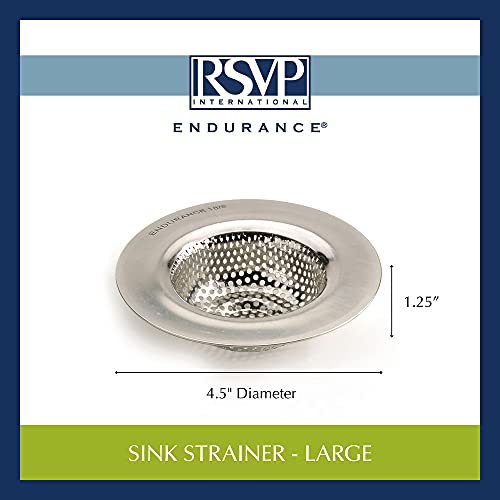 RSVP International Endurance® Stainless Steel Large Sink Strainer, 4.5" | Traps Food Scraps | Polished Finish with Precision Pierced Holes | Dishwasher Safe - size: Strainer