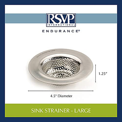 RSVP International Endurance® Stainless Steel Large Sink Strainer, 4.5" | Traps Food Scraps | Polished Finish with Precision Pierced Holes | Dishwasher Safe - size: Strainer