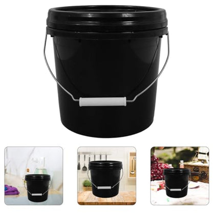 Ipetboom 5l Heavy Duty Sealed Plastic Bucket with Lid and Handle, Black Thickened Food-Grade Storage Pail for Kitchen, Cleaning, Camping, and Household Use