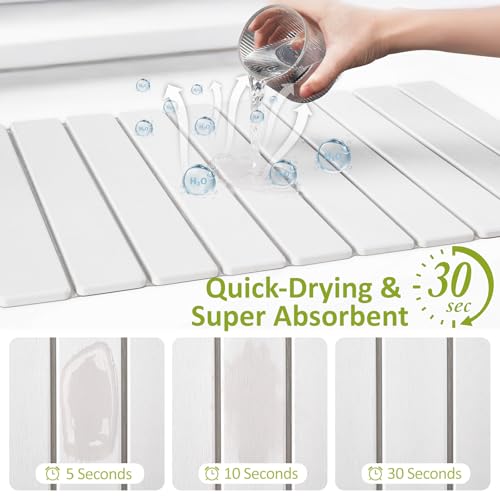 Large Stone Dish Drying Mat for Kitchen Counter, 24"(L)×16"(W), Collapsible Quick Dry Stone Dish Mats, Super Absorbent Diatomaceous Earth Drying Pad for Dishes Bottles Cups, Any Countertop (White) - color: White