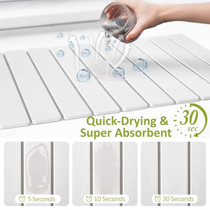 Large Stone Dish Drying Mat for Kitchen Counter, 24"(L)×16"(W), Collapsible Quick Dry Stone Dish Mats, Super Absorbent Diatomaceous Earth Drying Pad for Dishes Bottles Cups, Any Countertop (White) - color: White