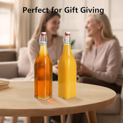 Ruckae Square Swing Top Glass Bottles with Lids Kombucha Coquito Flip Top Glass Bottle for Syrup Vanilla Extract Brew Beer Kefir Air Tight Bottles for Gift (32 oz 4 pack) - size: 32 oz 4 pack