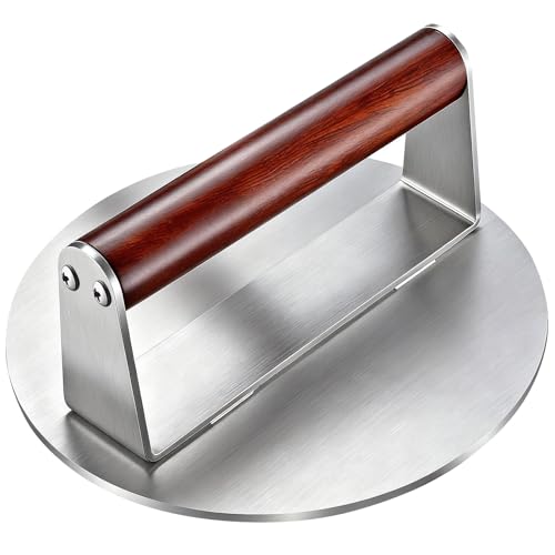 Heavy Duty 1.5 lb Stainless Steel Burger Press – 6 Inch Smash Burger Press for Hamburger, Bacon, Steak & Meat, Smooth Polished Base Grill Press with Wooden Handle for Flat Top Grill & BBQ - color: 6 inches-silver