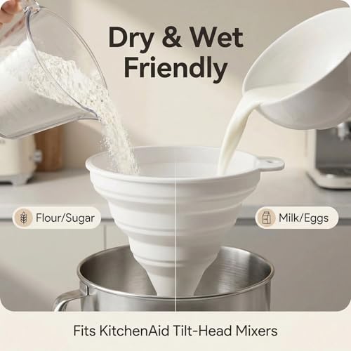 Flour Funnel for Kitchen Aid Mixer, KSM150 4.5-5 Quart Tilt-Head Stand Mixer，Food-Grade Silicone Funnel with Easy-Pour, Prevents Spills and Messes Dishwasher Safety