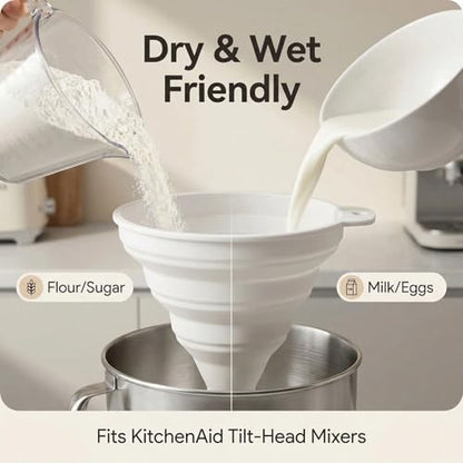 Flour Funnel for Kitchen Aid Mixer, KSM150 4.5-5 Quart Tilt-Head Stand Mixer，Food-Grade Silicone Funnel with Easy-Pour, Prevents Spills and Messes Dishwasher Safety