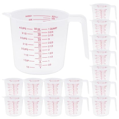 16 Pcs 4 Cup/32 Oz Plastic Measuring Cups With Spout And Handle | 1000ml Clear Graduated Measuring Cups With Oz And Ml Markings For Water, Flour, Liquids, Baking, Cooking And Mixing - color: 16 Pcs, size: 4Cup/32OZ