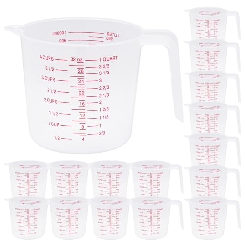 16 Pcs 4 Cup/32 Oz Plastic Measuring Cups With Spout And Handle | 1000ml Clear Graduated Measuring Cups With Oz And Ml Markings For Water, Flour, Liquids, Baking, Cooking And Mixing - color: 16 Pcs, size: 4Cup/32OZ