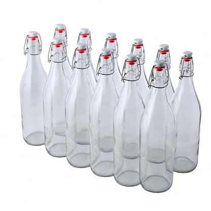 FastRack Swing Top Glass Bottles 16oz (500ml) – 12 Pack | Clear Flip Top Bottles with Airtight Lids | Reusable Glass Containers for Olive Oil, Vinegar, Kombucha, Beer & Fermentation - size: 12 Pack