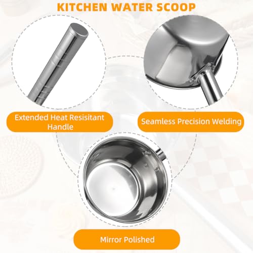 Cabilock Long Handle Water Scoop Stainless Steel Water Ladle for Scooping Kitchen Scoop for Cleaning Vegetables and Fruits Ergonomic Grip 18.11 in 1 Pack - size: 46X16CM