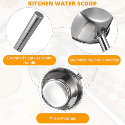 Cabilock Long Handle Water Scoop Stainless Steel Water Ladle for Scooping Kitchen Scoop for Cleaning Vegetables and Fruits Ergonomic Grip 18.11 in 1 Pack - size: 46X16CM