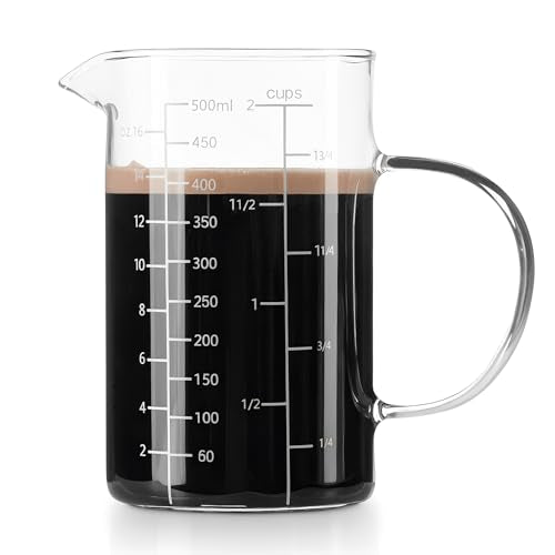 FrutPunch Glass Measuring Cup, 500ML (18OZ, 2 Cups), with Three Scales and V-Shaped Mouth Measuring Cup, High Borosilicate Glass Liquid Measuring Cups, Suitable for Kitchen and Restaurant. - size: 18OZ