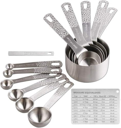 Measuring Cups and Spoons Set 13, 18/8 Stainless Steel Measuring Cups and Spoons Set for Baking and Kitchen, Metal Measuring Cups Set - color: Siliver