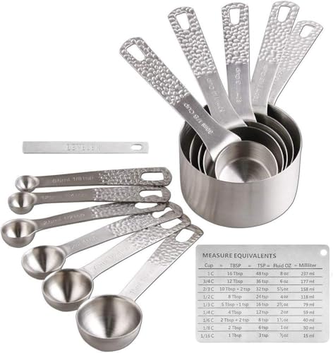 Measuring Cups and Spoons Set 13, 18/8 Stainless Steel Measuring Cups and Spoons Set for Baking and Kitchen, Metal Measuring Cups Set - color: Siliver