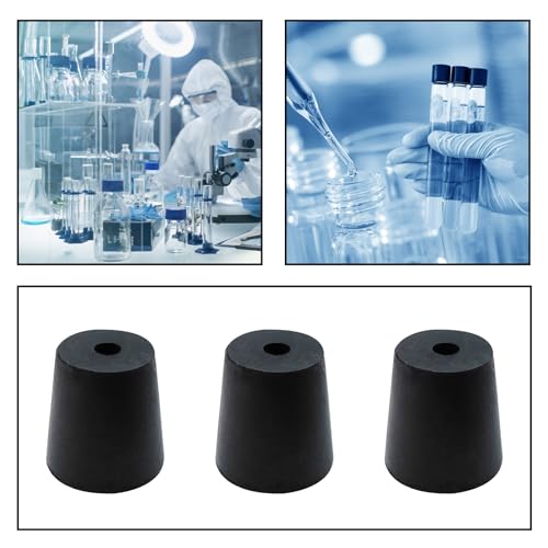 6Pcs Solid Rubber Stopper Bungs with Hole 18mm to 24mm Solid Test Tubes Bungs Stopper for Flask, Plug Holes and Test Tube(Black) - size: 18mm to 24mm