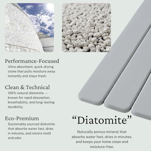Large Stone Drying Mat for Kitchen Counter | Premium Diatomaceous Earth Coaster Set for Dishes | Non-Slip Kitchen Sink Mat | Fast-Absorbing, Eco-Friendly | 23" x 15.5" (Light Grey) - color: Light Grey