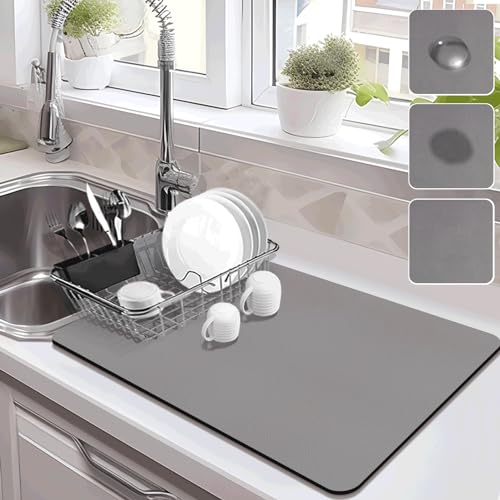 Drying Mat for Kitchen Countertops, Coffee Mat Hide Stain Rubber Backed Absorbent Dish Drying Mat - color: Dark Gray, size: 18" x 28"