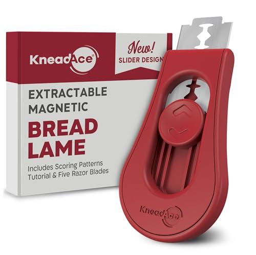 KneadAce Upgraded Extractable & Magnetic Bread Lame Dough Scoring Tool - Professional Sourdough scoring tool for Sourdough Bread baking & Bread Making Tools - Scoring Patterns booklet & 5 Razor Blades - color: Red