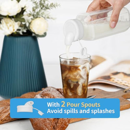 6 Pack 16 Oz Glass Juice Bottles with 2 Pour Spouts, 100% Airtight Heavy Duty SCREW Lid- Reusable Glass Milk Bottles w Scale Mark, Square Drinking Jar Juice Container Breast Milk Pitcher(Extra 2 Lid) - style: 6 Pack