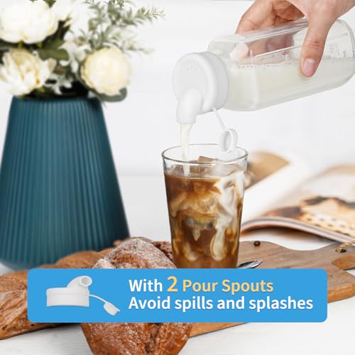 Syntic Glass Juice Bottles with Lids, 3 Pack Clear Glass Water Bottles w 2 Pour Spouts, 16 Oz Reusable Milk Jug w 100% Airtight Cap and Scale for Juicing Containers, Breast Milk Storage, Drinking Jar - style: 3 Pack