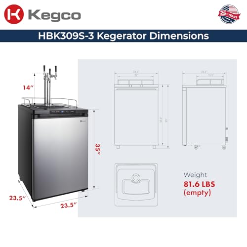 Kegco HBK309S-3 Full-Size Digital Homebrew Kegerator Triple Faucet Ball Lock Keg Dispenser Stainless, Stainless Steel - color: Stainless Steel, size: 3 Tap