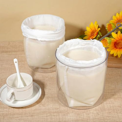 3Pcs Ultra Fine Mesh Reusable Strainer Bags with Stainless Steel Handle | Cheese Cloth Bag for Nut Milk, Juice Strainer, Fresh Cheese, Yogurt, 4.95"Wx9.6"D