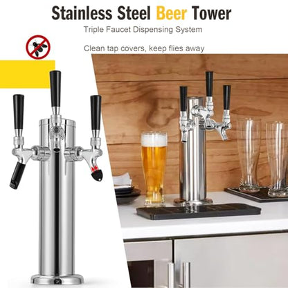 3 Tap Beer Tower Stainless Core Beer Faucet Kegerator Tower Draft Beer Tap Tower Dispenser Pre-Installed Kegerator Tap Tower Kit with Self-Closing Spring Keg Tap Beer Brewing Kit - size: Triple Tap Beer Tower