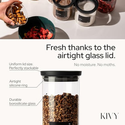 KIVY Large Glass Jar with transparent Glass Lid [100oz] Sealed glass canisters with airtight lid - Black canister - Laundry pod jar - Rice Storage jar - Flour and sugar containers - Flour Canister - size: 100oz