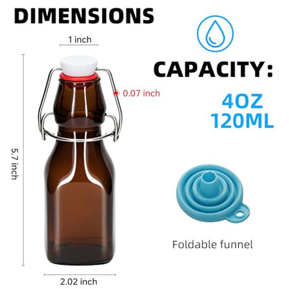 1Pc Amber Swing Top Brewing Bottles with Leak Proof Easy Caps, Glass Beer Bottle Flip Top Bottles For Kombucha, Kefir, Vanilla Extract, Beer (4oz Square)