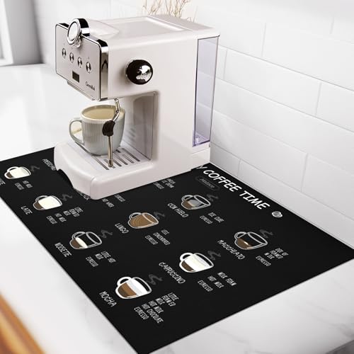 Matace Coffee Bar Mat for Countertop, Absorbent Coffee Station Decor Accessories, Non-Slip Dish Drying Mat, Hide Stains Rubber Backing, 12" x 19", Coffee Flavor Menu - color: Coffee Menu, size: 19" x 12"