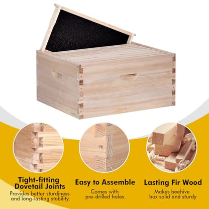 BeeCastle 10 Frame Deep Brood Bee Hive Box, Langstroth Honey Bee Hive Include Beehive Frames and Waxed Foundations (Unassembled) - size: 10 Frame