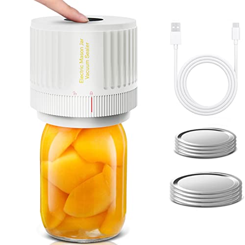Electric Mason Cordless Vacuum Sealer Kit for Food Storage | Jar Sealer for Wide-Mouth & Regular-Mouth Mason Jars, One Touch Canning Sealing Machine, White - color: White