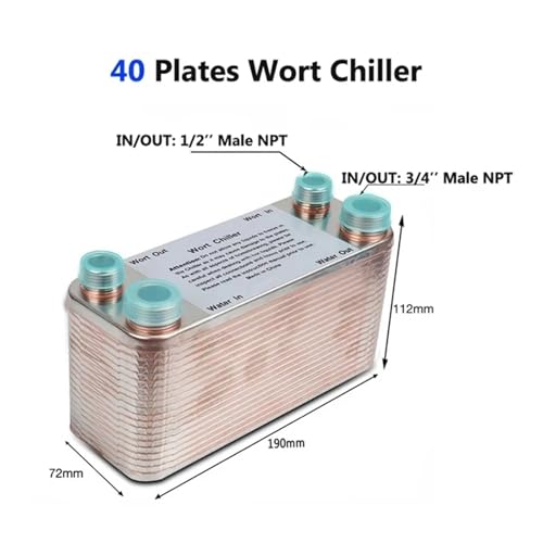 20 30 40 Plates Wort Chiller Heat Exchanger Stainless Steel Homebrew Beer Cooler Counterflow Chiller Brazed Plate Heat Exchanger(40P) - size: 40P