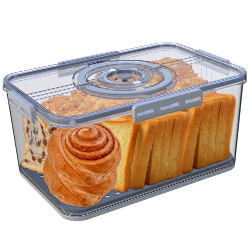 Fanlory Bread Box with Lid and Handle,Bread Storage Container With Time Recording for Camping & Outdoor Travel,Airtight Bread Keeper for Homemade Toast, Bagel,Cookies,Not dishwasher safe - color: Grey-Large1