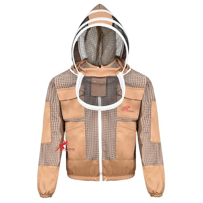 3 Layer Bee Jacket with Fencing Veil and One Pair of Gloves Beekeeping Jacket for Beginer and Professional Fully Protective Jacket Sting Proof Bee Jacket Ventilated Beekeeper Jacket (Khaki, 3X-Large) - color: Khaki, size: 3X-Large