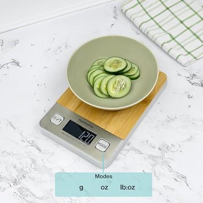 Bamboo Platform Digital Kitchen Scale - for Food Coffee Lab - LCD Display gram Ounces lb:oz - 11 LB/5 KG Capacity - Battery Included - Natural by The Display Guys - color: Bamboo