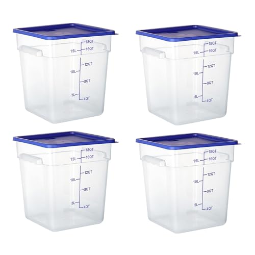 4 Pack 18 Qt Square Polycarbonate Food Storage Containers with Lids | Clear BPA-free PC with lids, side handles, measurement scale and stackable design; for food prep, storage and freezer use. - color: 18Qt